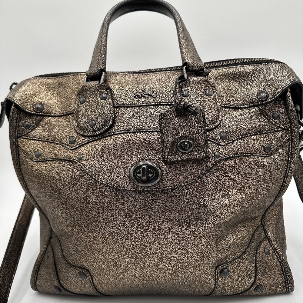 COACH RHYDER 33 ELEVATED SATCHEL" OIL SLICK" METALLIC LEATHER - Picture 13 of 13